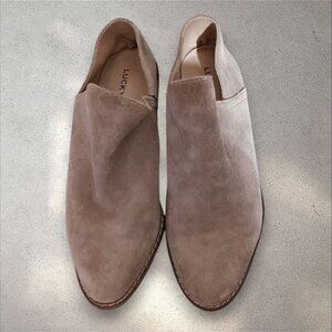 Lucky Brand Womens Tan Suede Ankle Booties Size 5.5M/36